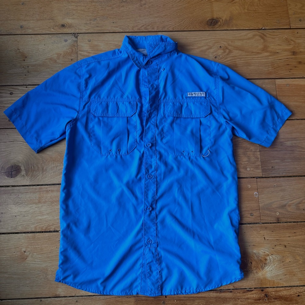 Realtree Fishing Shirt Men Small Blue Vented Outdoor Hiking Utility Button Up